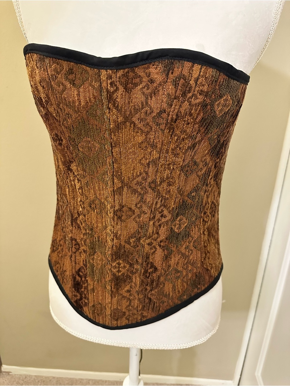Brown & Gold Brocade Strapless Overbust Corset